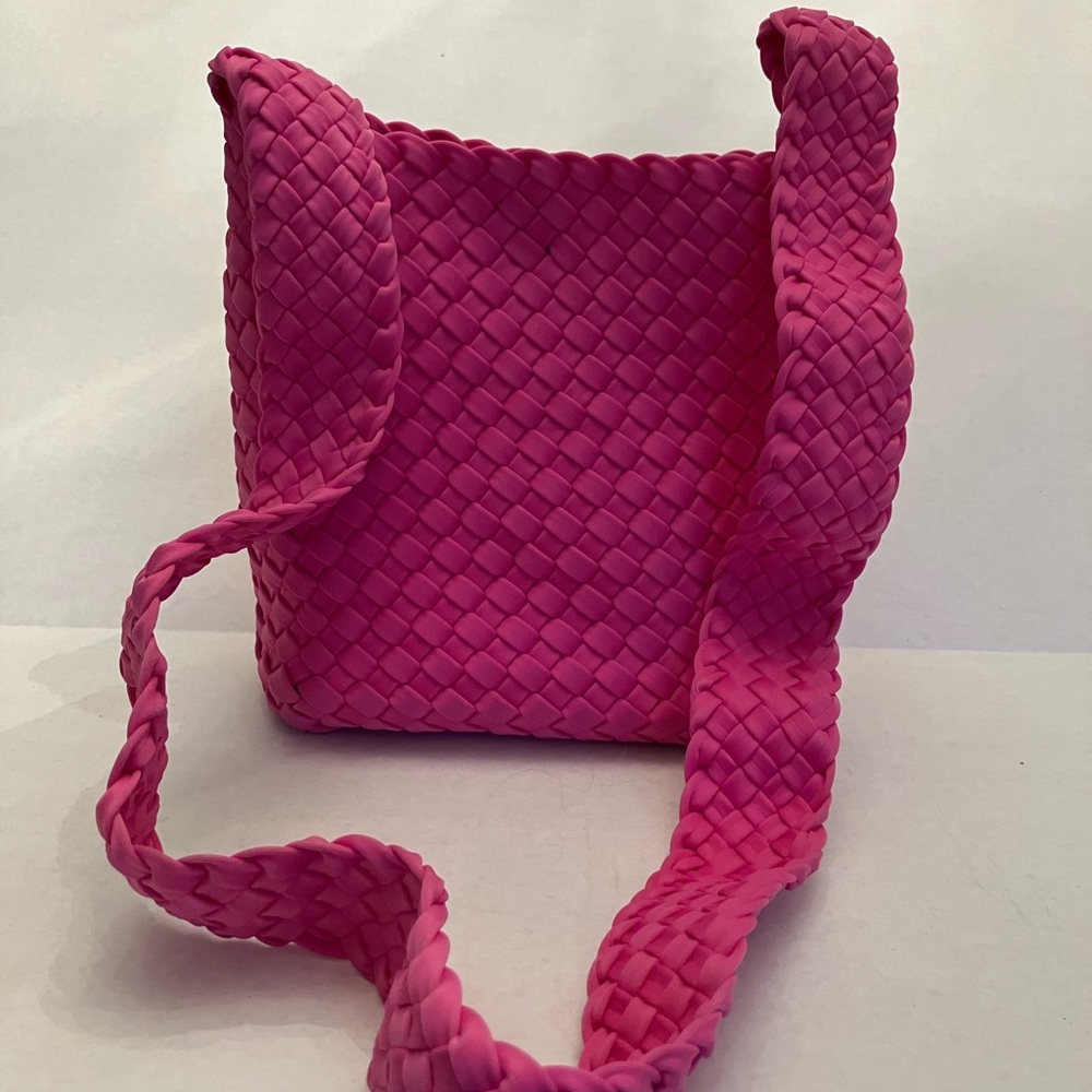 Hot pink woven shoulder bag
